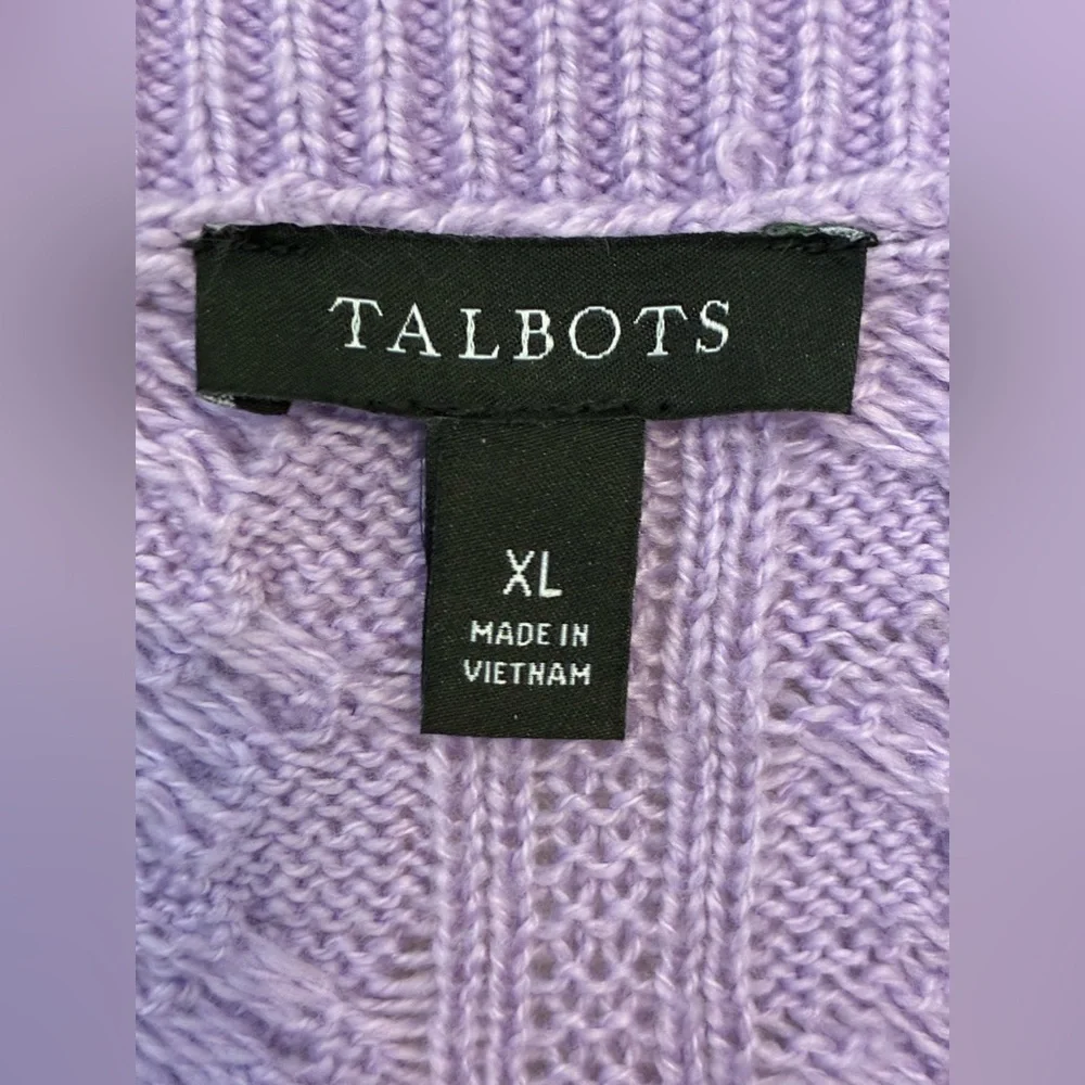 Talbots Lavender Cotton Cable Knit Crewneck Sweater - Picture 7 of 7